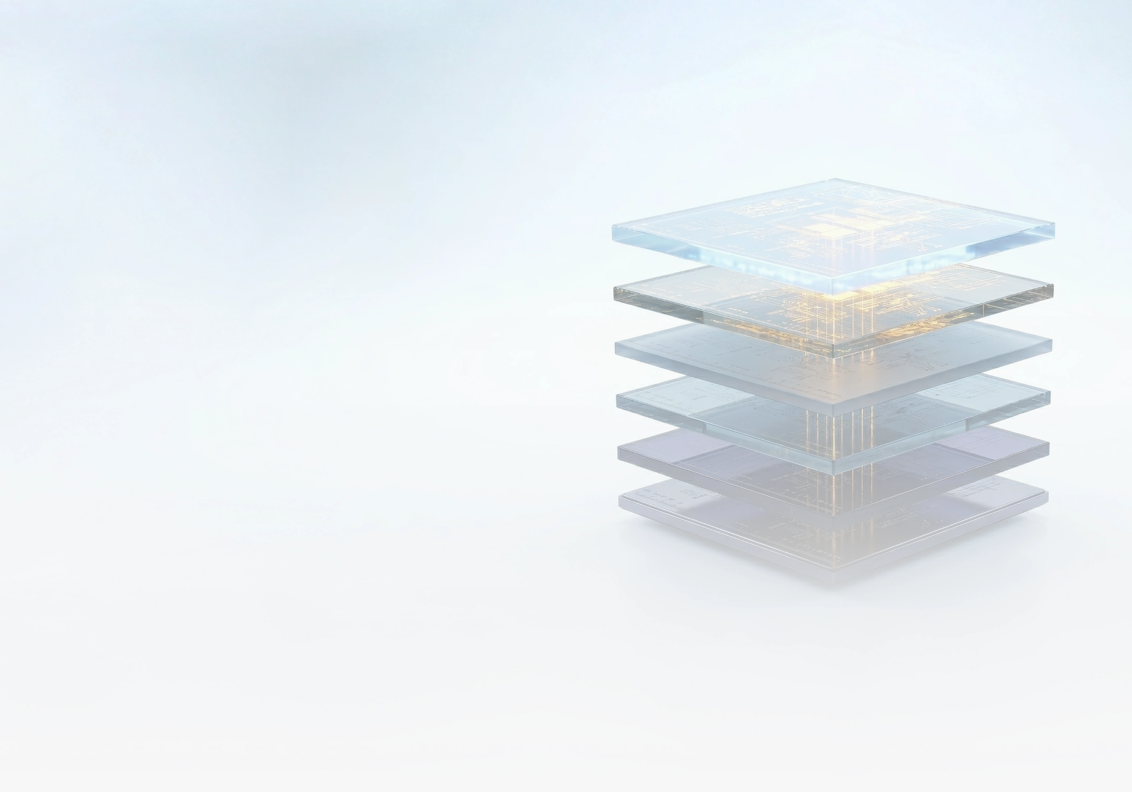 A layered glass structure representing Bovance's governance intelligence